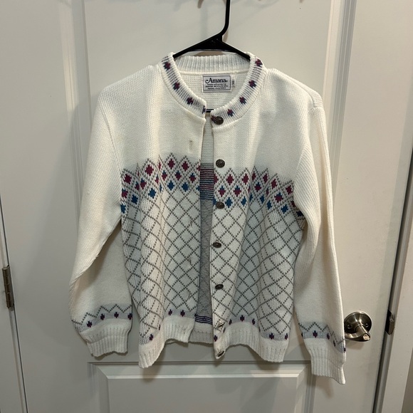 Amana Sweaters - Vintage Amana Woolen Mills Nordic Geometric Cream Knit Sweater Women’s Size 38